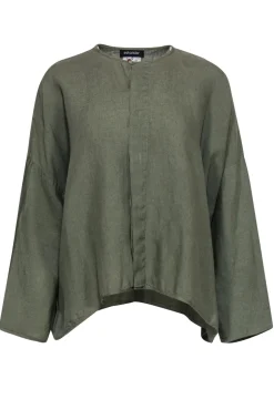 Eskandar - Olive Green Linen Oversized Blouse Sz 0