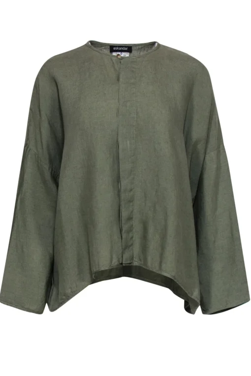 Eskandar - Olive Green Linen Oversized Blouse Sz 0