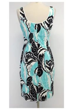 Etcetera - Aqua & Black Print Cotton Blend Sleeveless Dress Sz 4