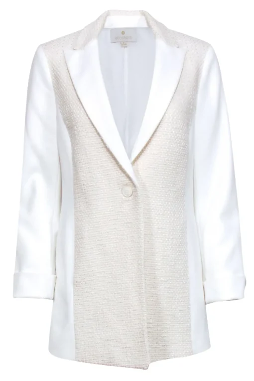 Etcetera - Ivory Single Button front Blazer w/ Cream Tweed Front Detail Sz 4