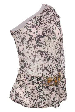 Etcetera - Printed One-Shoulder Blouse w/ Jewels Sz 6