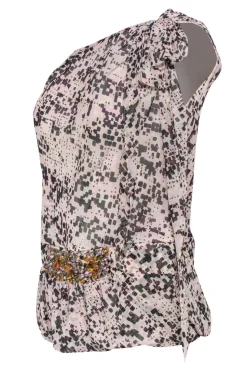 Etcetera - Printed One-Shoulder Blouse w/ Jewels Sz 6