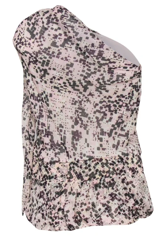 Etcetera - Printed One-Shoulder Blouse w/ Jewels Sz 6