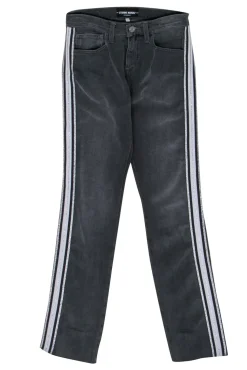 Etienne Marcel - Faded Black Straight Leg Jeans w/ White & Sparkle Stripes Sz 25