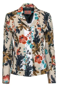 Etro - Beige w/ Orange, Grey, & Teal Floral Print Blazer Sz 4