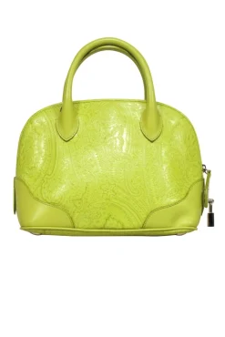 Etro - Lime Green Textured Bowler Handbag