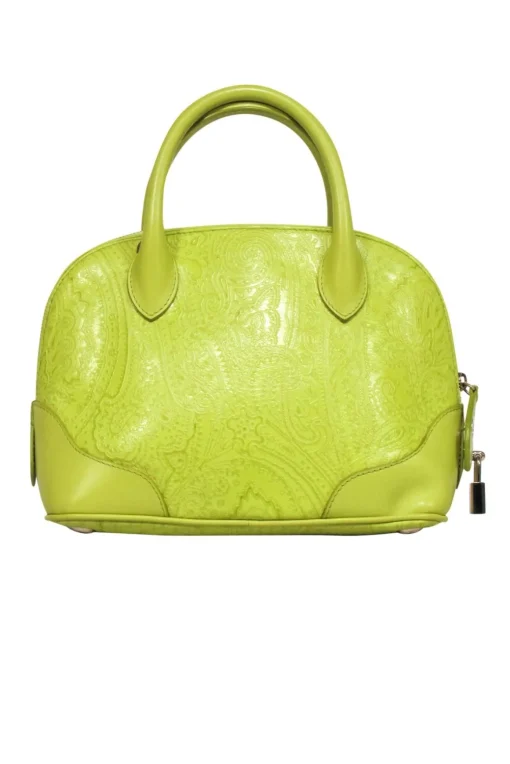 Etro - Lime Green Textured Bowler Handbag