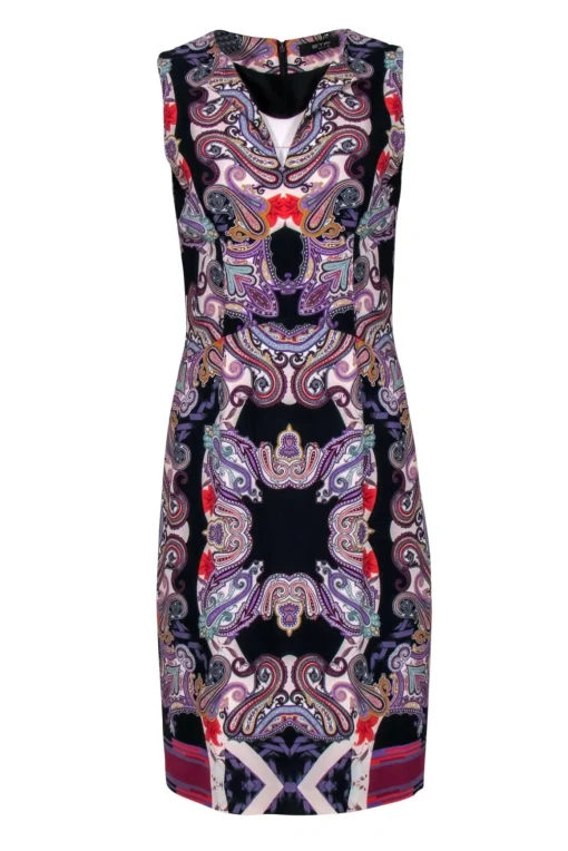 Etro - Purple Paisley Sheath Dress w/ V-Neckline Sz 8