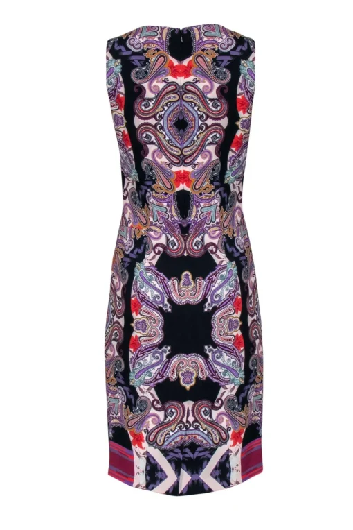 Etro - Purple Paisley Sheath Dress w/ V-Neckline Sz 8
