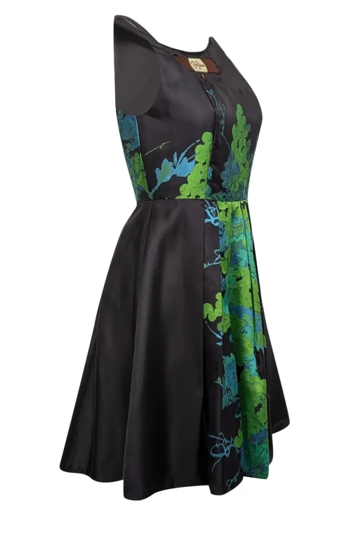 Eva Franco - Black, Green, & Blue Brocade Print Sleeveless Dress Sz 2
