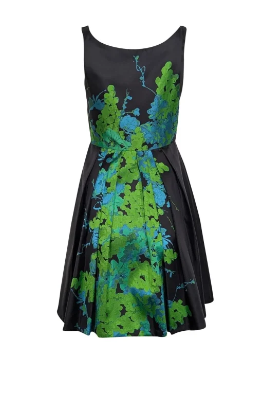 Eva Franco - Black, Green, & Blue Brocade Print Sleeveless Dress Sz 2