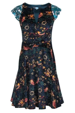 Eva Franco - Navy Floral Bird Print Corduroy Dress Sz 6