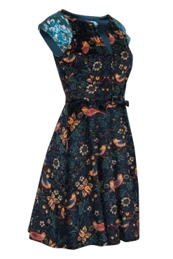 Eva Franco - Navy Floral Bird Print Corduroy Dress Sz 6