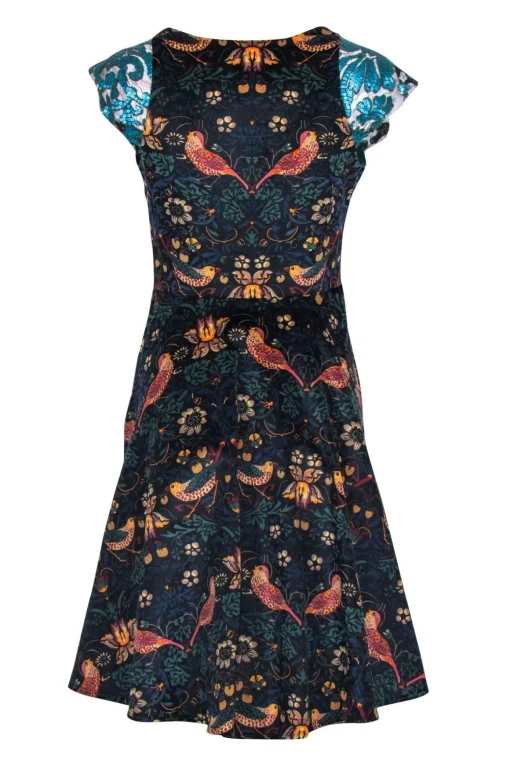 Eva Franco - Navy Floral Bird Print Corduroy Dress Sz 6