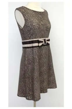 Eva Franco - Taupe Eyelet Dress w/ Bow Detail Sz 4