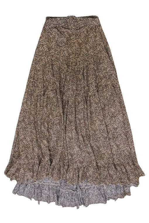Evarae - Beige & Black Speckled Print High-Low Maxi Skirt Sz XS