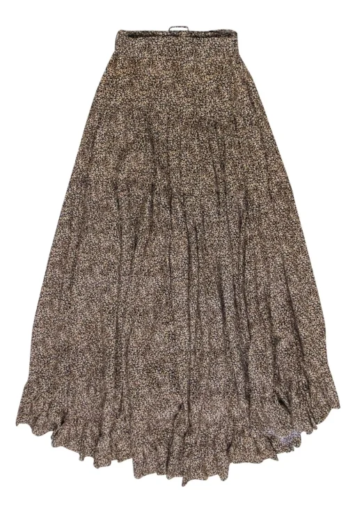 Evarae - Beige & Black Speckled Print High-Low Maxi Skirt Sz XS