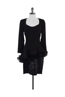 Fabrice - Black Ruffle & Sequin Silk Dress Sz 6
