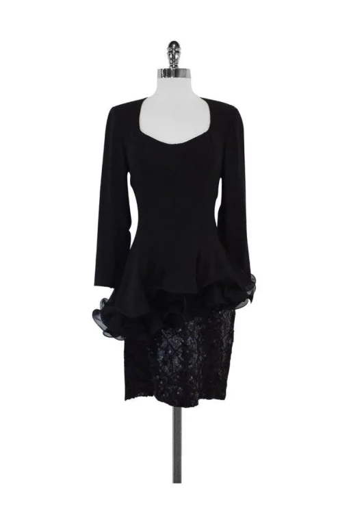 Fabrice - Black Ruffle & Sequin Silk Dress Sz 6