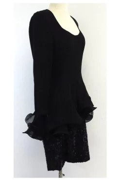 Fabrice - Black Ruffle & Sequin Silk Dress Sz 6