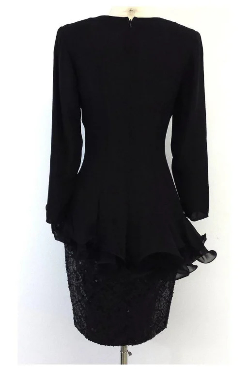Fabrice - Black Ruffle & Sequin Silk Dress Sz 6