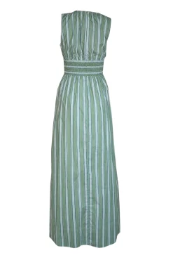 Faithfull the Brand - Green Striped Cotton Maxi Dress Sz 4