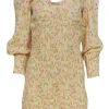 Faithfull the Brand - Light Yellow & Pink Floral Print Smocked Ruffle Dress Sz 4