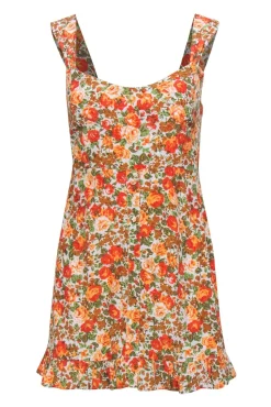 Faithfull the Brand - Orange, Green & White Floral Print "Lou Lou" Mini Dress Sz 2