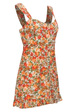 Faithfull the Brand - Orange, Green & White Floral Print "Lou Lou" Mini Dress Sz 2