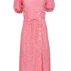 Faithfull the Brand - Pink w/ White Stenciled Floral Print Midi Dress Sz 6