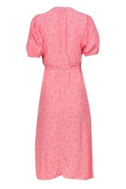 Faithfull the Brand - Pink w/ White Stenciled Floral Print Midi Dress Sz 6