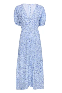 Faithfull the Brand - White w/ Blue Floral Print Short Sleeve Maxi Dress Sz 4