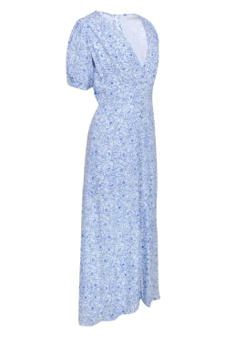 Faithfull the Brand - White w/ Blue Floral Print Short Sleeve Maxi Dress Sz 4