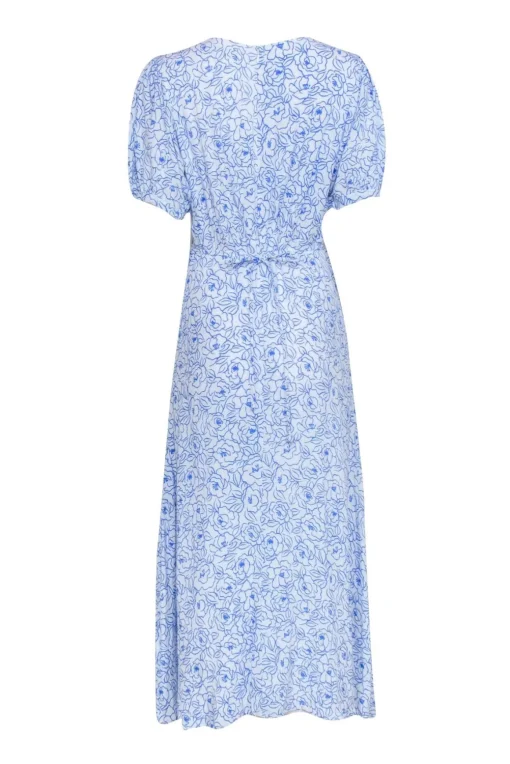 Faithfull the Brand - White w/ Blue Floral Print Short Sleeve Maxi Dress Sz 4