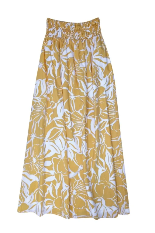 Faithfull the Brand - Yellow & White Smocked Waist Maxi Skirt Sz 4