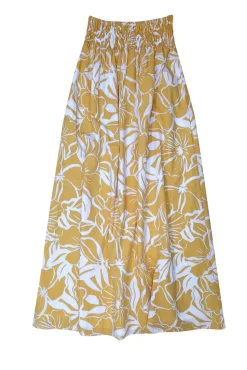 Faithfull the Brand - Yellow & White Smocked Waist Maxi Skirt Sz 4
