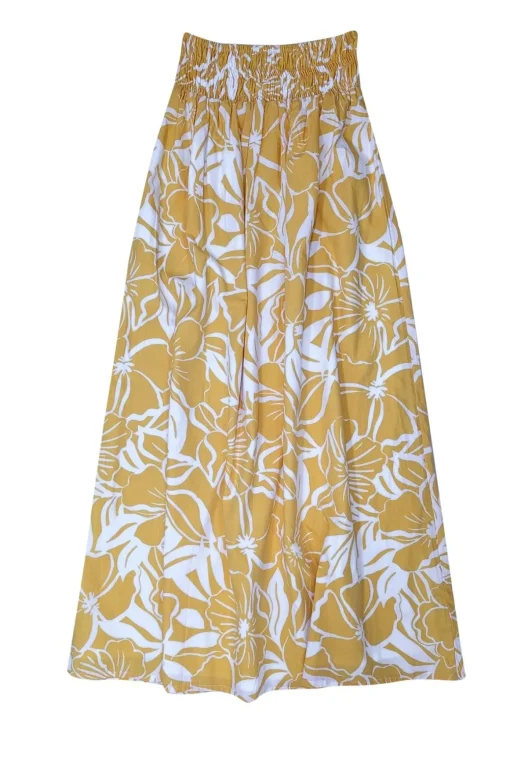 Faithfull the Brand - Yellow & White Smocked Waist Maxi Skirt Sz 4