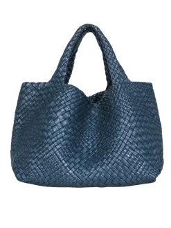 Falor – Large Blue Woven Leather Tote Bag