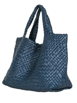Falor – Large Blue Woven Leather Tote Bag