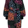 Farm - Black & Multicolor Multi-Print Balloon Sleeve Belted Longline Cardigan Sz L