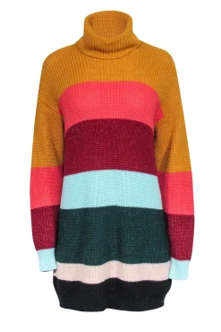 Farm - Multicolor Metallic Bold Stripe Turtleneck Sweater Dress Sz XS