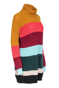 Farm - Multicolor Metallic Bold Stripe Turtleneck Sweater Dress Sz XS