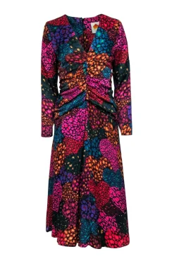 Farm Rio - Blue Multi Color Leopard Print Ruched Midi Dress Sz S