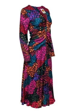 Farm Rio - Blue Multi Color Leopard Print Ruched Midi Dress Sz S