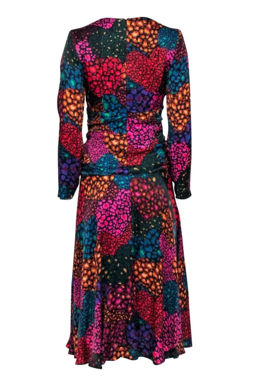 Farm Rio - Blue Multi Color Leopard Print Ruched Midi Dress Sz S