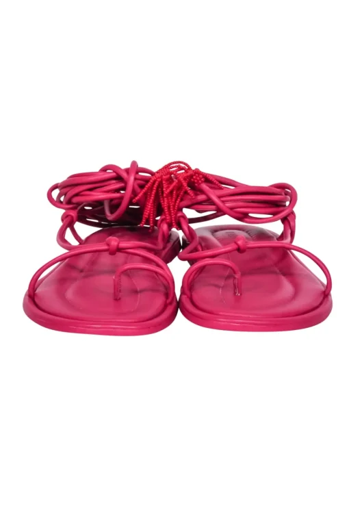 Farm Rio - Dark Pink Lace Up Ankle Tie Sandals Sz 6