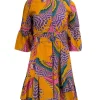 Farm Rio - Orange w/ Multicolor Macaw Print Poplin Belted Mini Dress Sz XS