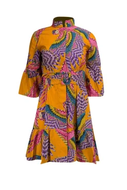 Farm Rio - Orange w/ Multicolor Macaw Print Poplin Belted Mini Dress Sz XS