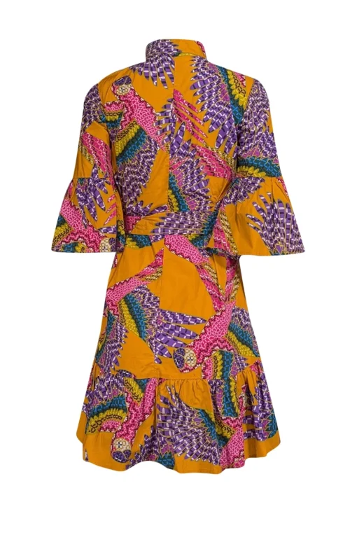 Farm Rio - Orange w/ Multicolor Macaw Print Poplin Belted Mini Dress Sz XS