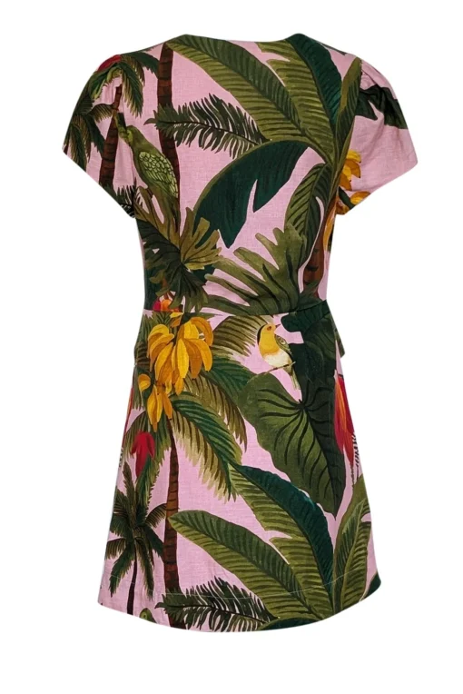 Farm Rio - Pink & Green Tropical Print Linen Blend Mini Dress Sz M